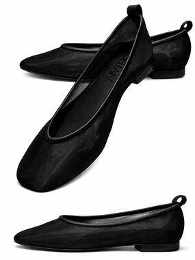 NWOB $119 Deltan Black Mesh Ballerina Flats Size 9